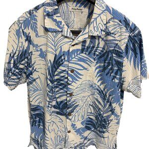 Tommy Bahama Full Button Floral Print Shirt Mens Size Large Blue